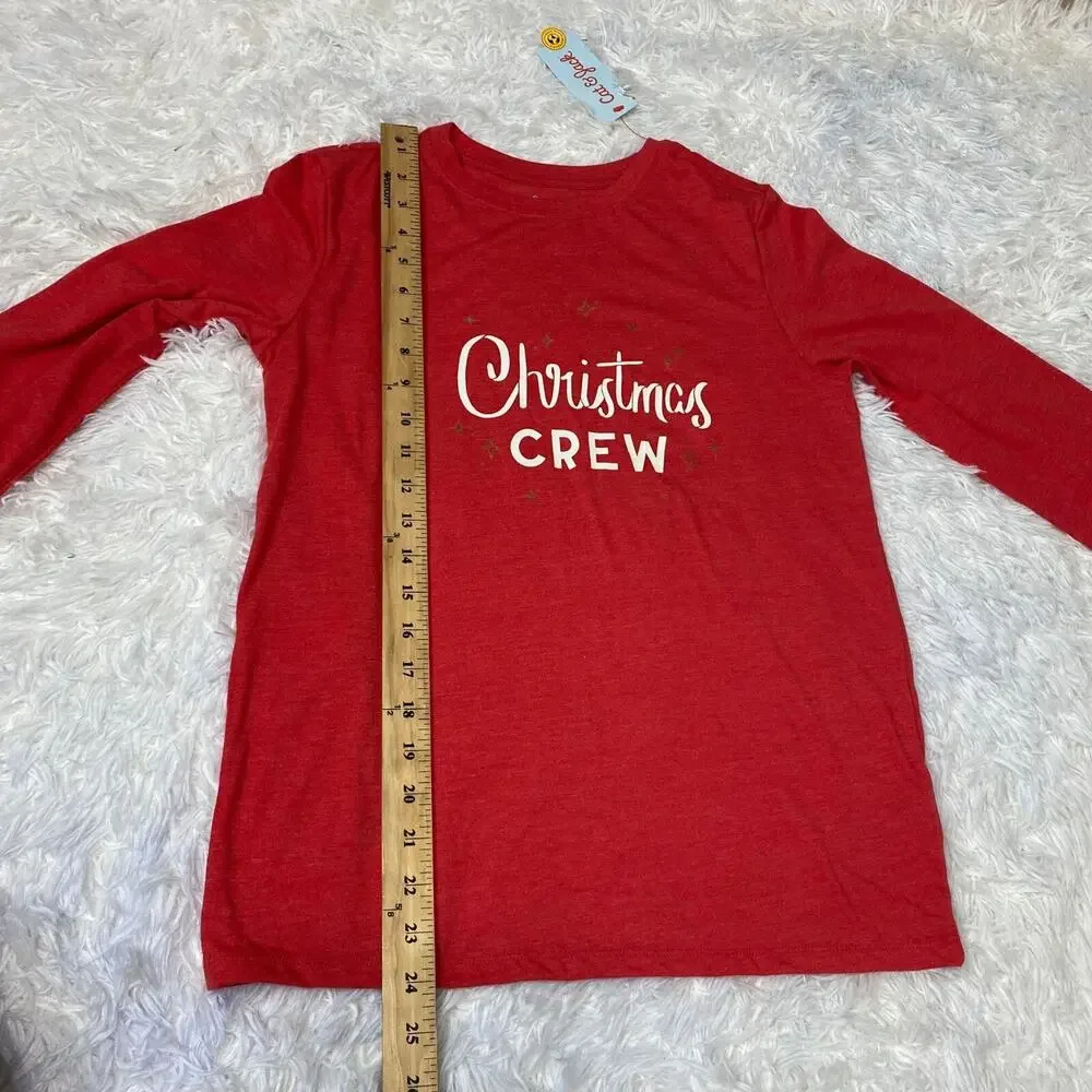 Cat & Jack Long Sleeve Christmas‎ Crew T-Shirt for Kids Size Small NEW -Red